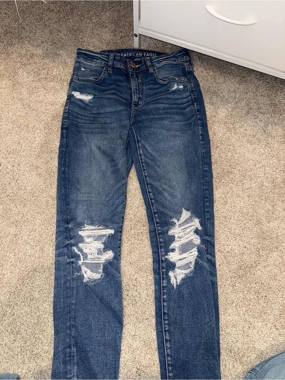 American Eagle Outfitters Dark Blue Ripped Skinny Jeans